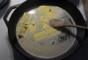 Melting 1 lb. butter in skillet